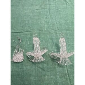 3 Vintage Hand-Blown Spun Glass Ornaments - Bird &‎ 2 Candles
